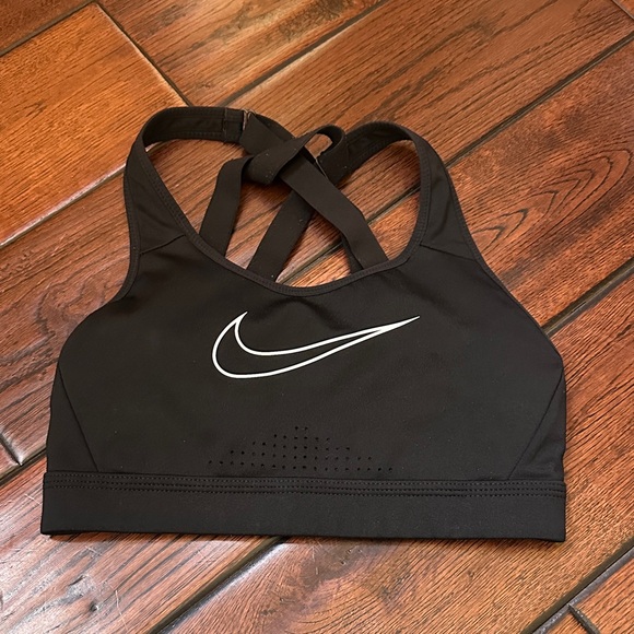 Nike Women's Black Sports Bra with White Logo - Picture 1 of 3